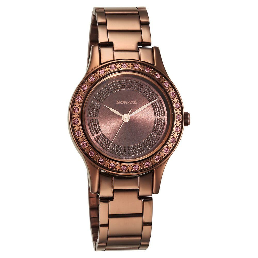 Sonata Quartz Analog Brown Stainless Steel Strap for Women-8123QM01 (B0CSPGY7JS) Amazon Price History, Amazon Price Tracker