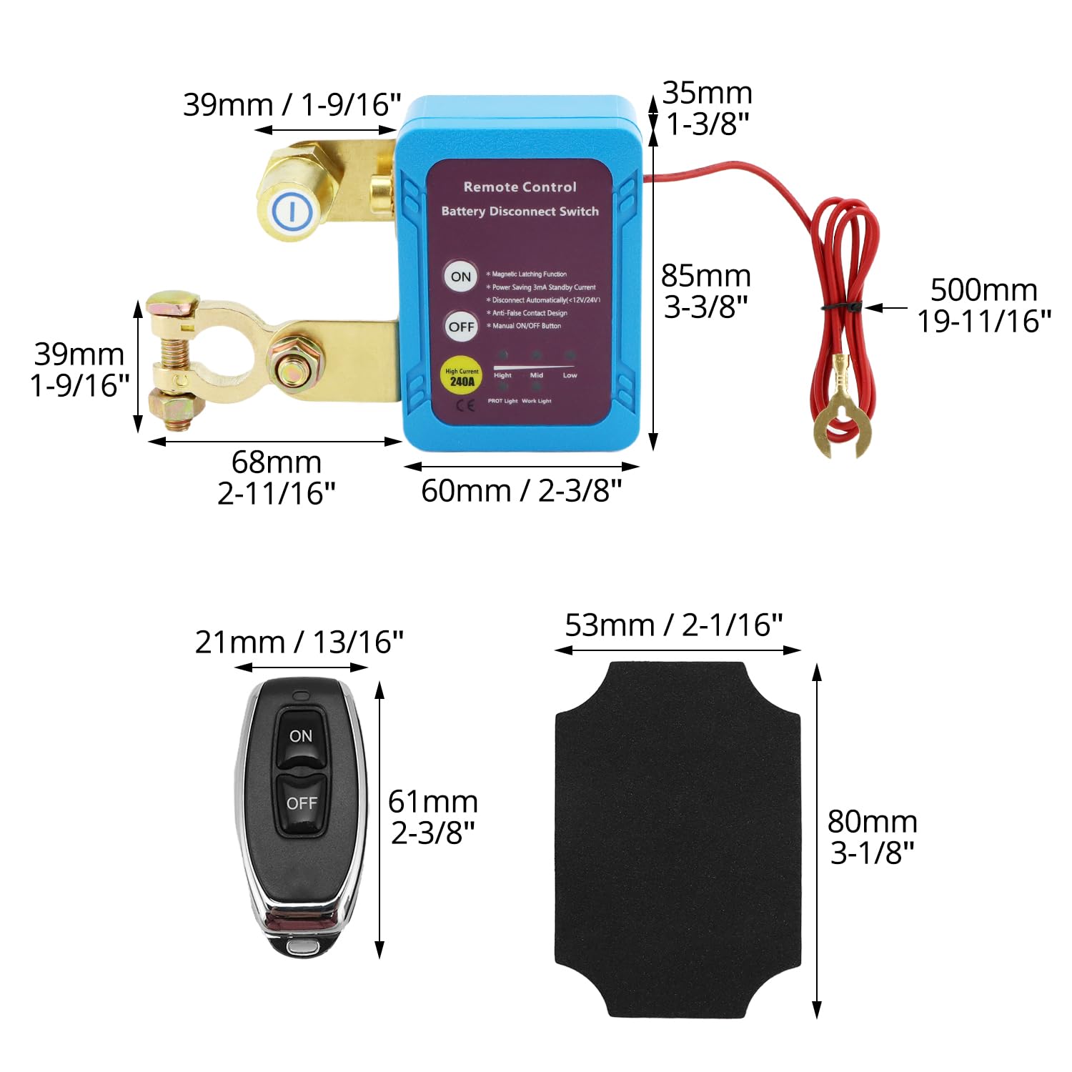 QWORK® Desconectador de Bateria Coche de 12 V 240 A, interruptor aislador con 2 controles remotos, para camiones, automóviles, vehículos recreativos