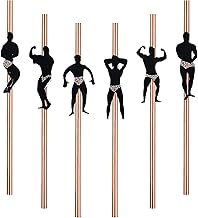 24pcs Naughty Bachelorette Straws Hen Party Cocktail Straws Dancing Men Male Stripper Rose Gold Paper Straw for Decoration Accessories