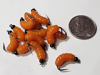12 Mustard Bh Rubber Wax Worm Grub Fl Yellow Wet Fly Trout, Crappie, Pan Fish Fly Fishing Freshwater Saltwater Soft Lure Kit
