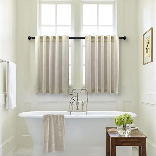Miniatura 6 de Cortinas de cocina de lino para ventana pequeña de 36 pulgadas de largo, 2 paneles con bolsillo con pestañas traseras, arpillera primitiva, granja,