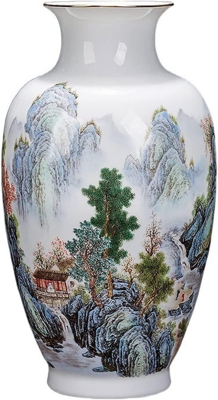 asdchZen Vase Flower Vases Decorative Handmade Ceramic Large Vase 14.17 Inch Chinese Retro Ink Painting Household Decoration
