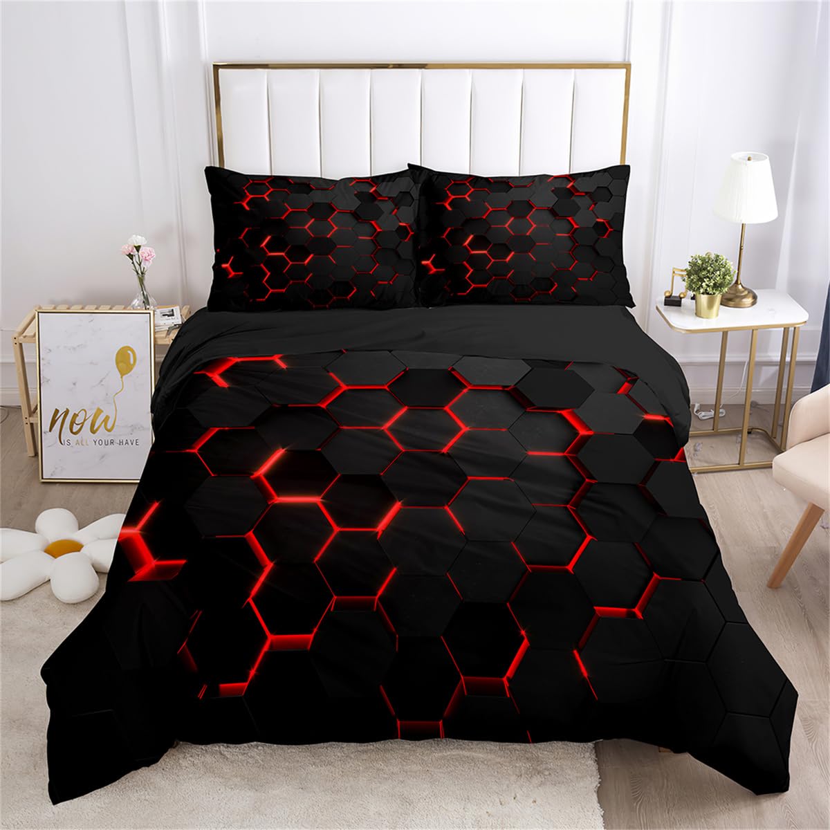 Housses de couettes avec fermeture glissière parure de lit 220x240 rouge noir microfibre doux