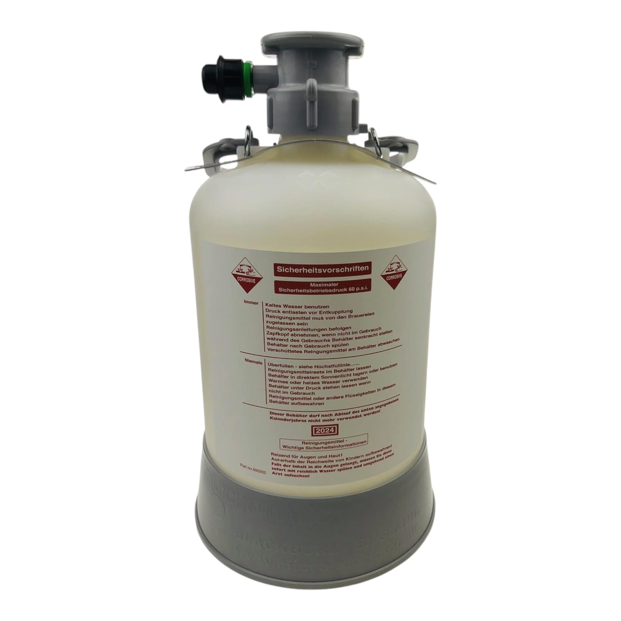 Micro Matic Reinigungsbehälter Reinigungsfass KEG 5 Liter aus Kunststoff zum Bierzapfanlage Bierleitung reinigen für Zapfkopf Typ S Korb mit 1 Paar Einweghandschuhen