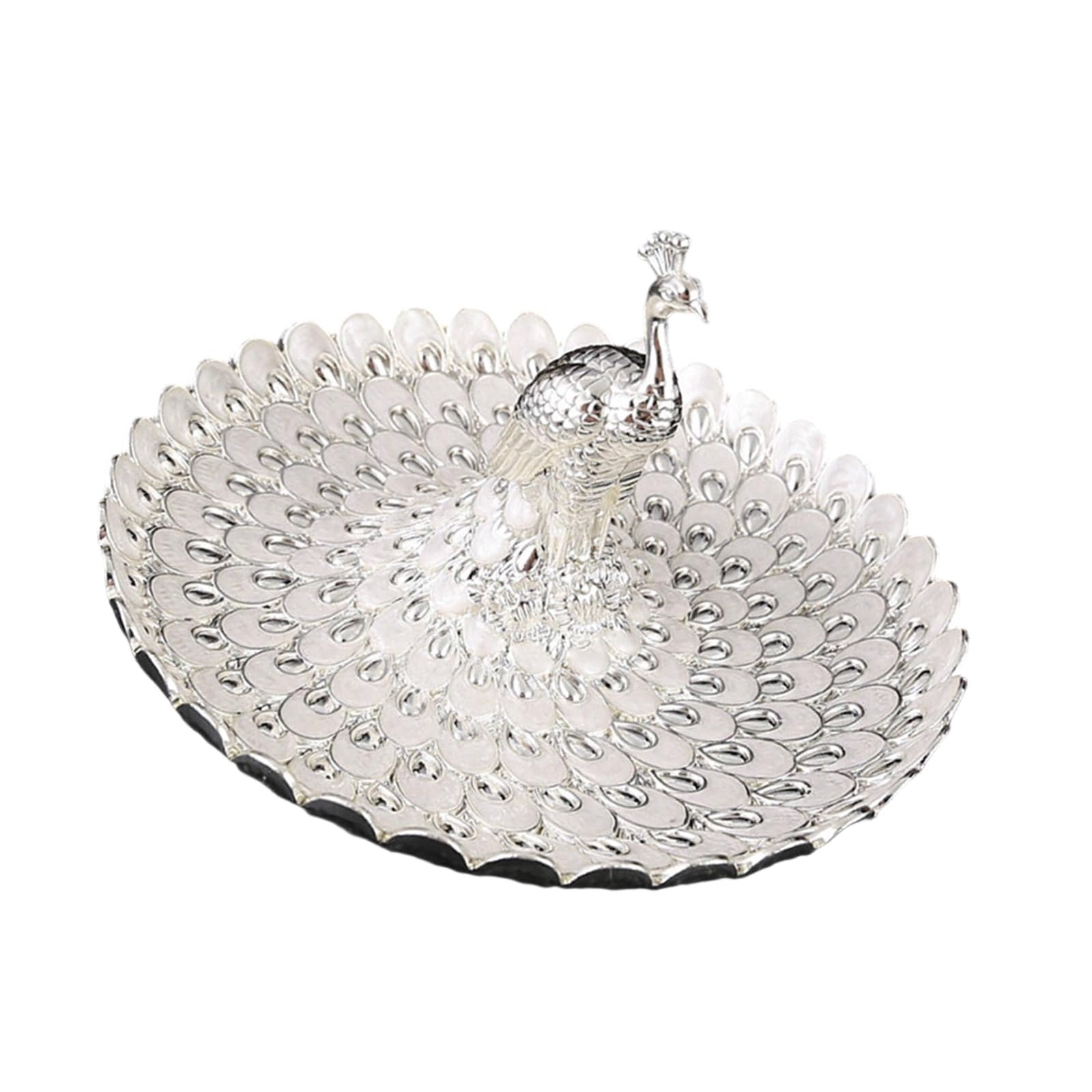 Sisyeuo Golden Embossed Snacks Tray Peacocks Pattern Metal Serving Spacious Design for Entertaining Guests Snacks Bowl