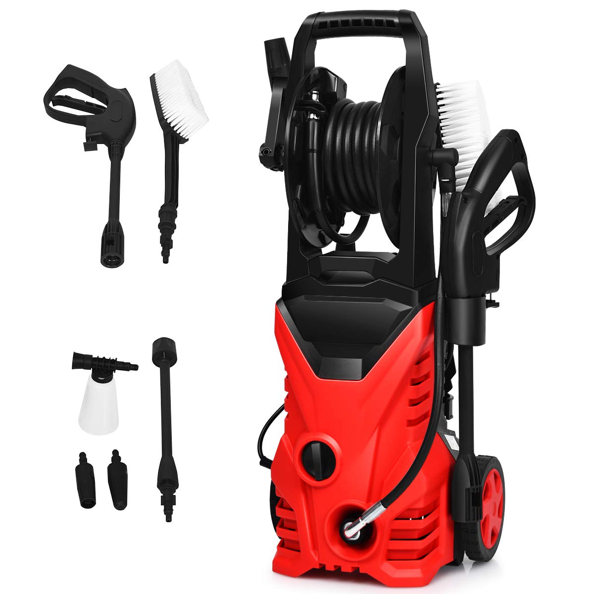 COSTWAY Hidrolavadora de Alta Presión de 2030 PSI,5 L/min,1500 W con Boquilla,Cables y Mangueras Limpiadoras a Presión para Jardín Coche Casa Exterior (Rojo)