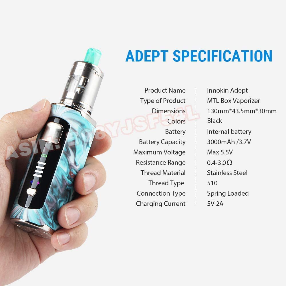 Innokin Adept Zlide Kit, 3000mAh E-Cigarette Vape 2ml Vapouriser Using  Zenith Z-Coils, IP67 Waterproof, LED Display, MTL Smooth Vaping,  Auto-Wattage-Selection, AMZ Edition, No Nicotine