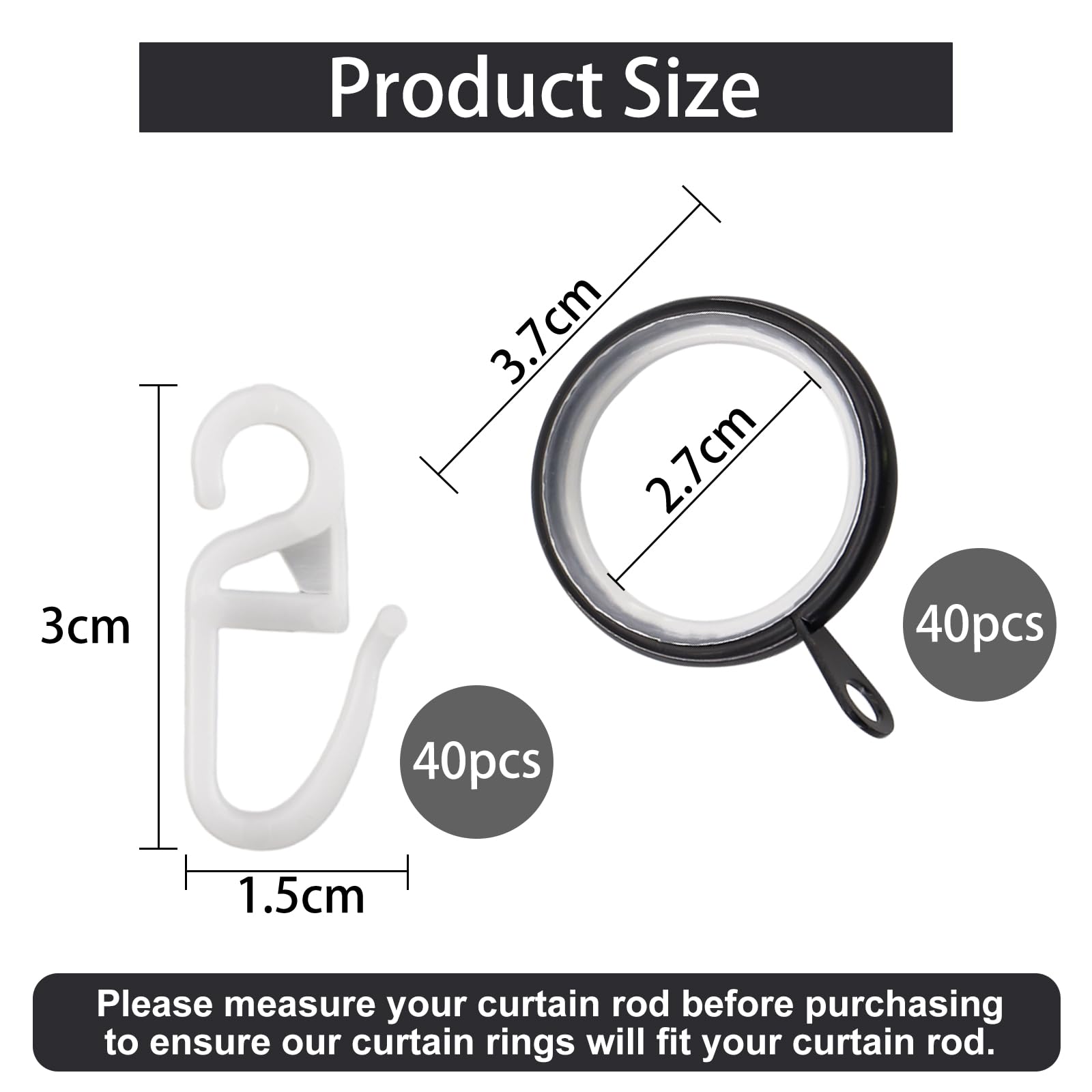 52 Anelli Per Tende In Metallo Con Ganci Plastica - Diametro 30mm Per Tende Doccia E Finestre - Foto 2