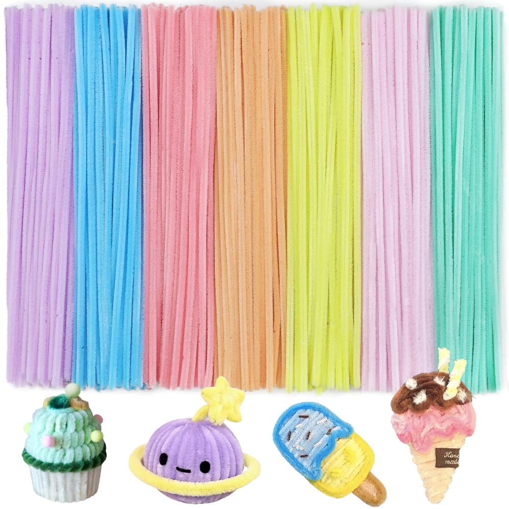 Bundooraking Craft Pipe Cleaners,Chenille Stems for Art and Craft Projects, Flower DIY Decorations, Art Supplies (200pcs Macaron,7 Colors)