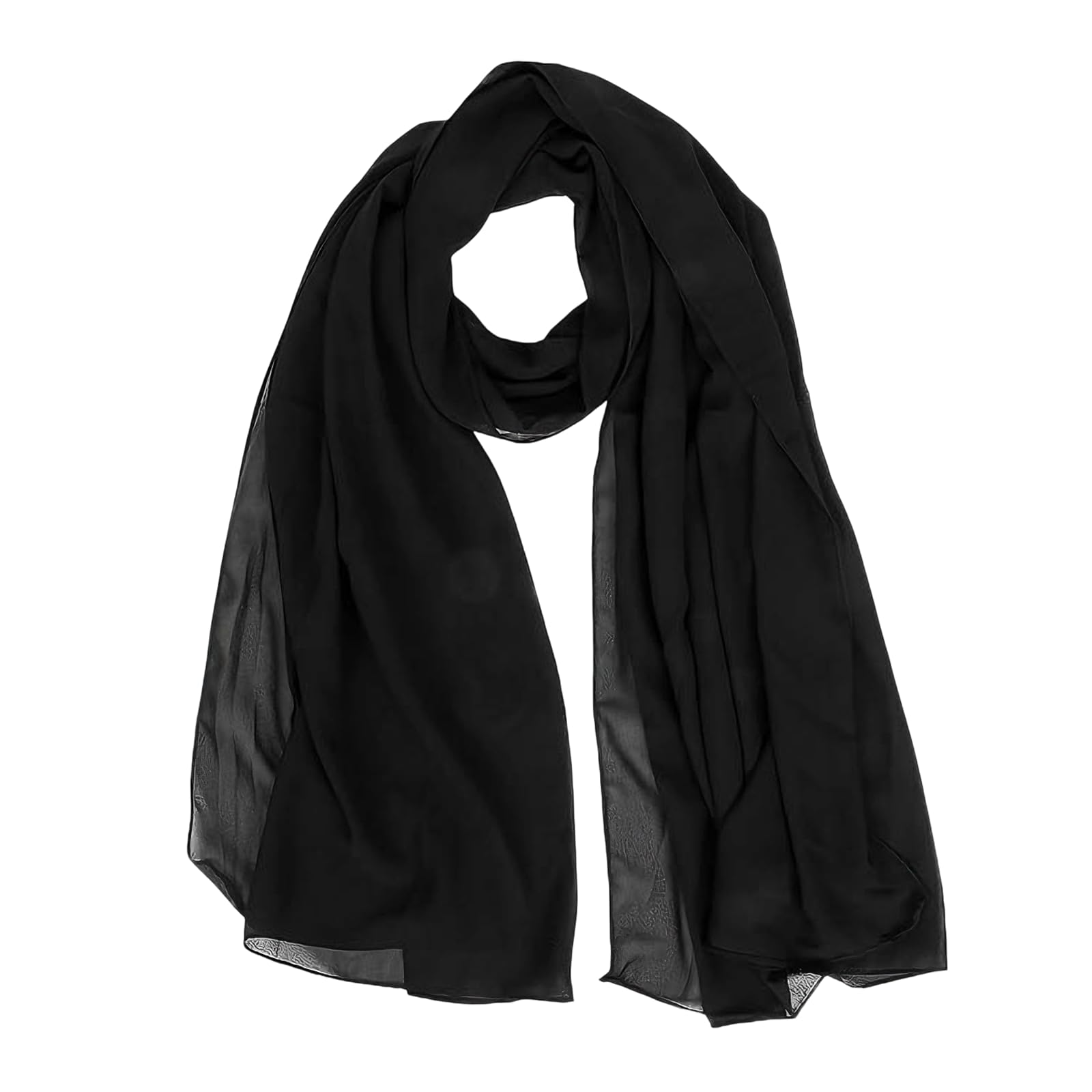 Kaslcwa Unisex Black Ladies Chiffon Scarves, Chiffon Shawls And Wraps For Women 170X70cm，Large Crinkle Hijab Headscarf, Versatile Neck Wrap For Wedding Bridal Party (Black)