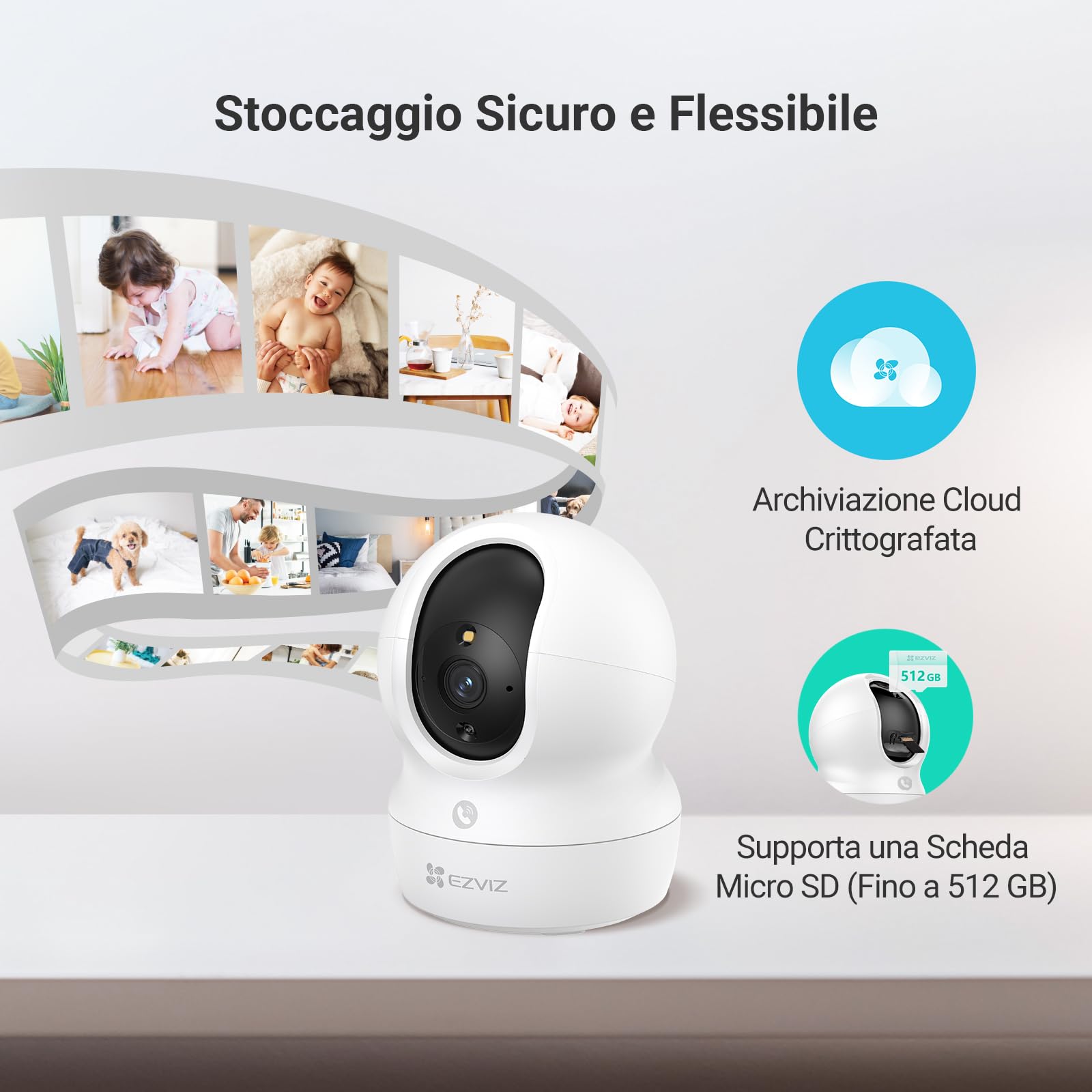 EZVIZ Telecamera Wi-Fi Interno 2K, Videocamera Sorveglianza 3MP per animali e bambini, Motorizzata a 360°, Audio a due vie, Funziona Alexa, Avvisi movimento, Visione notturna, Modello CP1
