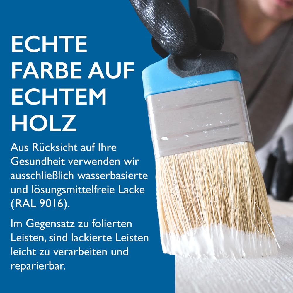 Sockelleiste Kiefer – 16x95x2400 mm, 10 Stück, weiß RAL 9016 lackiert