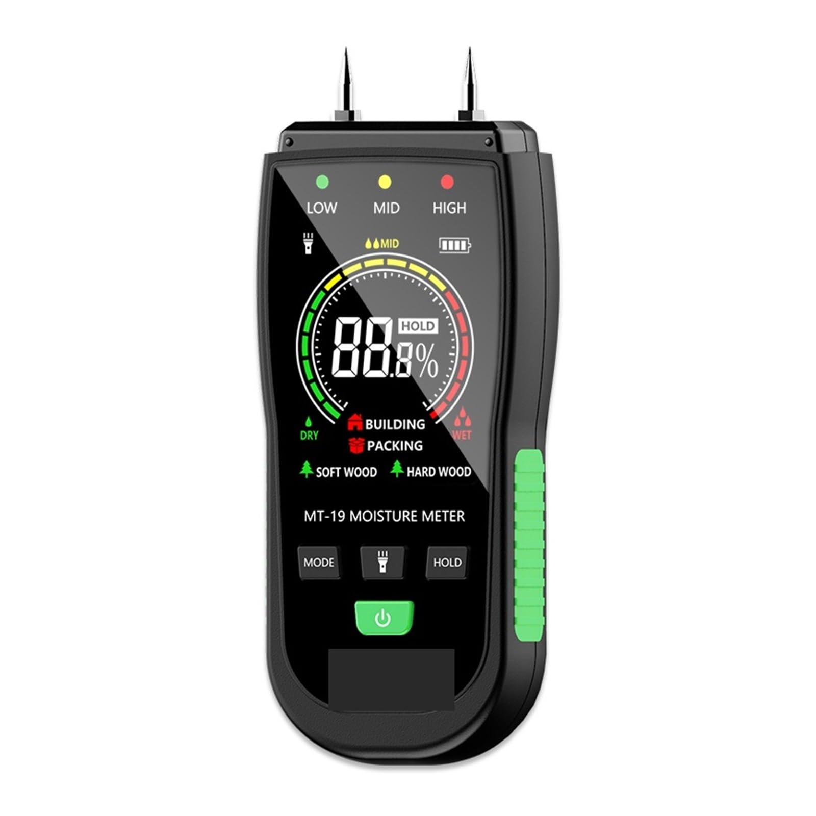 Mnmioio Mt19c Digital Moisture Tester, Mt-19 Wood Moisture Meter Carton Humidity Tester Tree Hygrometer With Two Pins Lcd Backlight Screen And Flashlight(Mt19c)