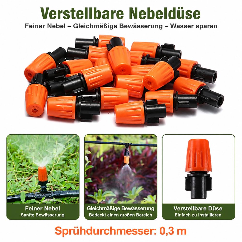 Sprühnebel Kühlung System, Vernebelungssystem mit Verstellbaren Nebeldüsen, Wasservernebler für Terrasse Garten Pool Gewächshaus, Sprühnebelanlage zur Außenkühlung & Pflanzenbewässerung (40M)