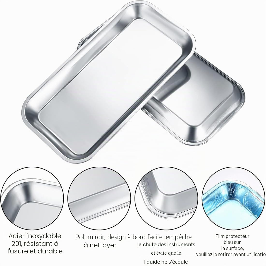 2 pièces Plateau INOX Plateau à Instruments en, Plateaux Rectangulaires, Plateaux en Acier Inoxydable, Plateau de Laboratoire pour Assiettes de Service de Laboratoire - 22,5 x 11,7 x 2 cm