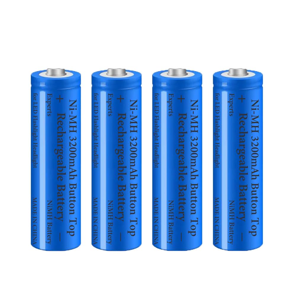 best flashlight rechargeable ni-mh batteries Amazon.com: 4 Pack 3200 mAh Battery Ni-MH Rechargeable, Button Top NiMH  Batteries, High Capacity Battery for LED Flashlight, Headlamp,Camera, RC  Car, Mini Fans, etc, with Storage Box, Blue : Electronics