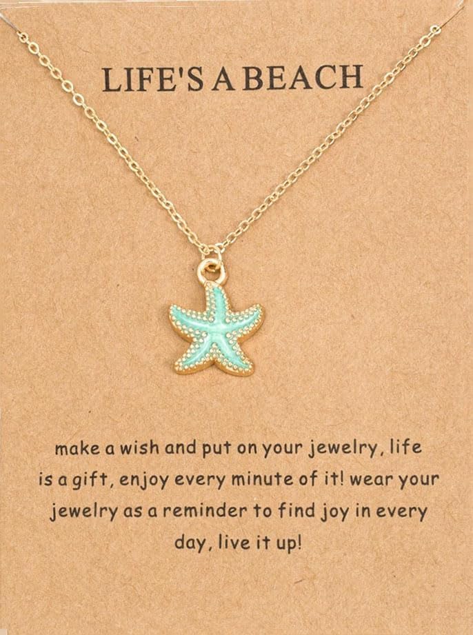 Rrdaily 6 Pcs Gold Starfish Necklace Sets Boho Beach Gifts for Women Cute Starfish Pendant Necklace Pack Friendship Necklace for Birthday Party Favors Vacation Jewelry - Image 8