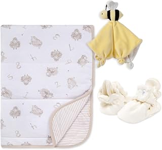 Burt's Bees Baby Unisex Baby Gift Set - Reversible Jersey Blanket, Adjustable Infant Booties & Plush Toy, 100% Organic Cotton Essentials Bundle