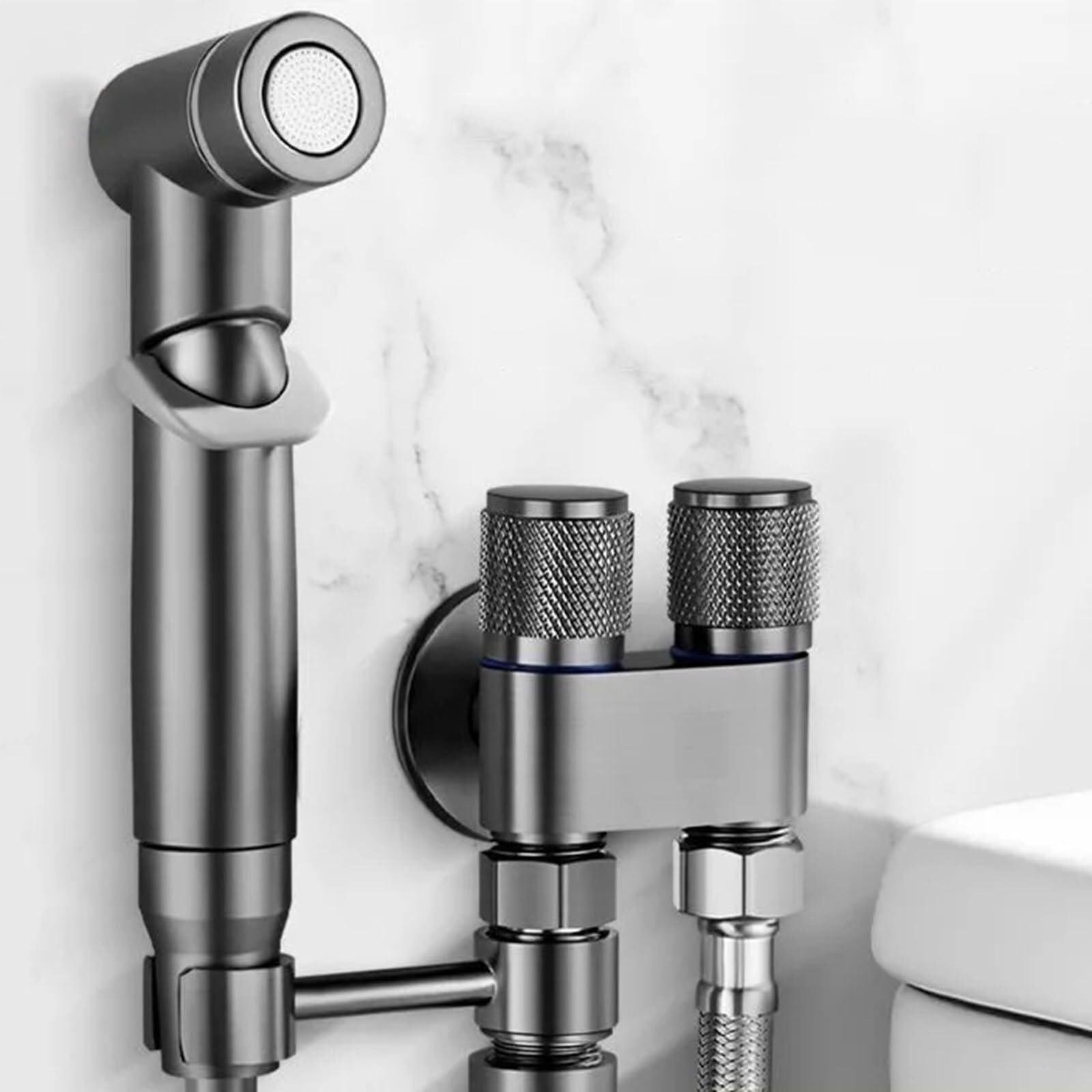 Inless - Set per bidet con doccetta in acciaio da parete, valvola a soffitto G1/2" con tubo flessibile, sistema doccia per una maggiore igiene