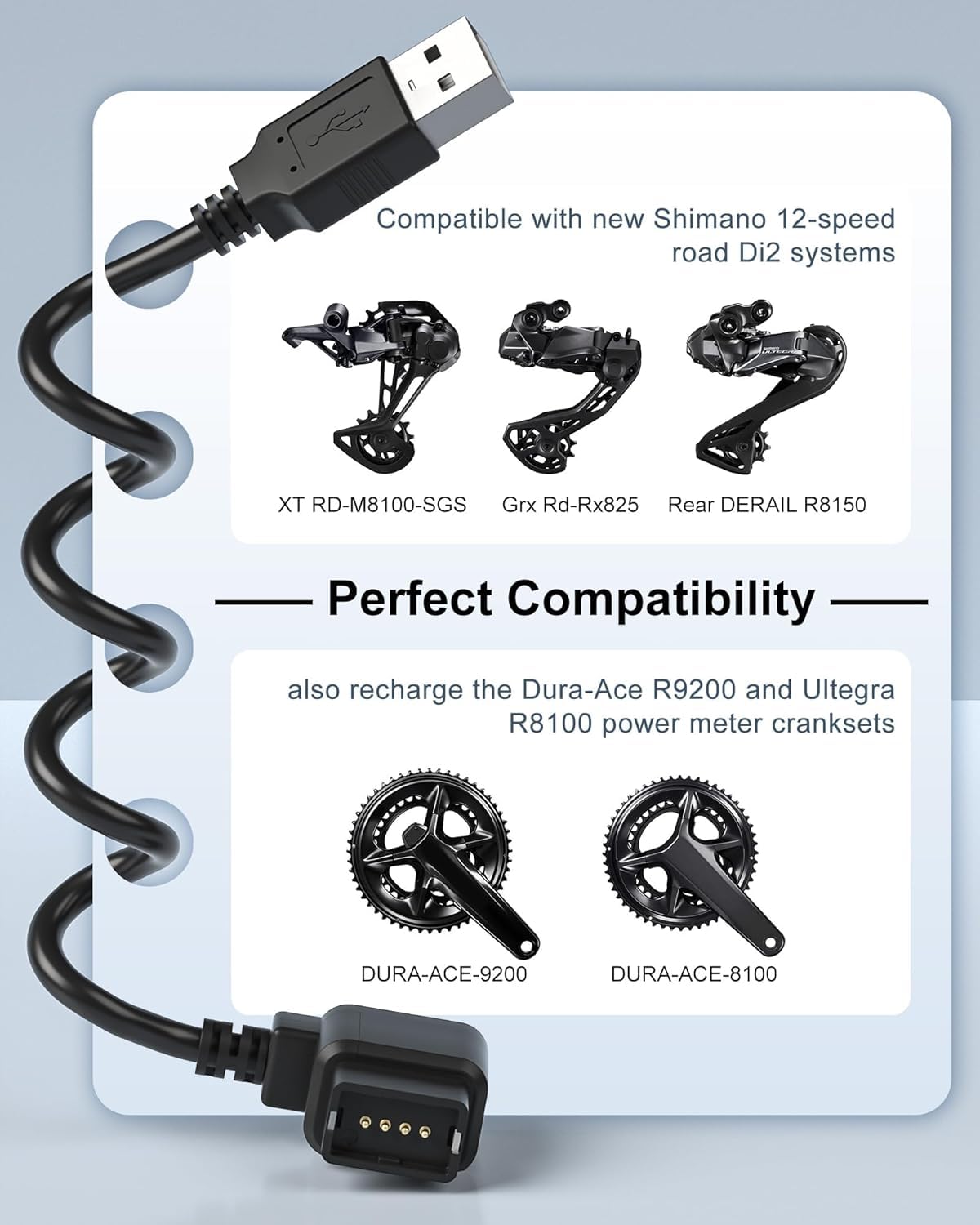 Cavo di Ricarica per Shimano Di2 12 Velocità, Compatibile con EW-EC300 – Cavo USB 1,5M per Trasmissione Elettronica, Ricarica e Sincronizzazione Dati, Compatibile R9270, R9250, R8170, R8150