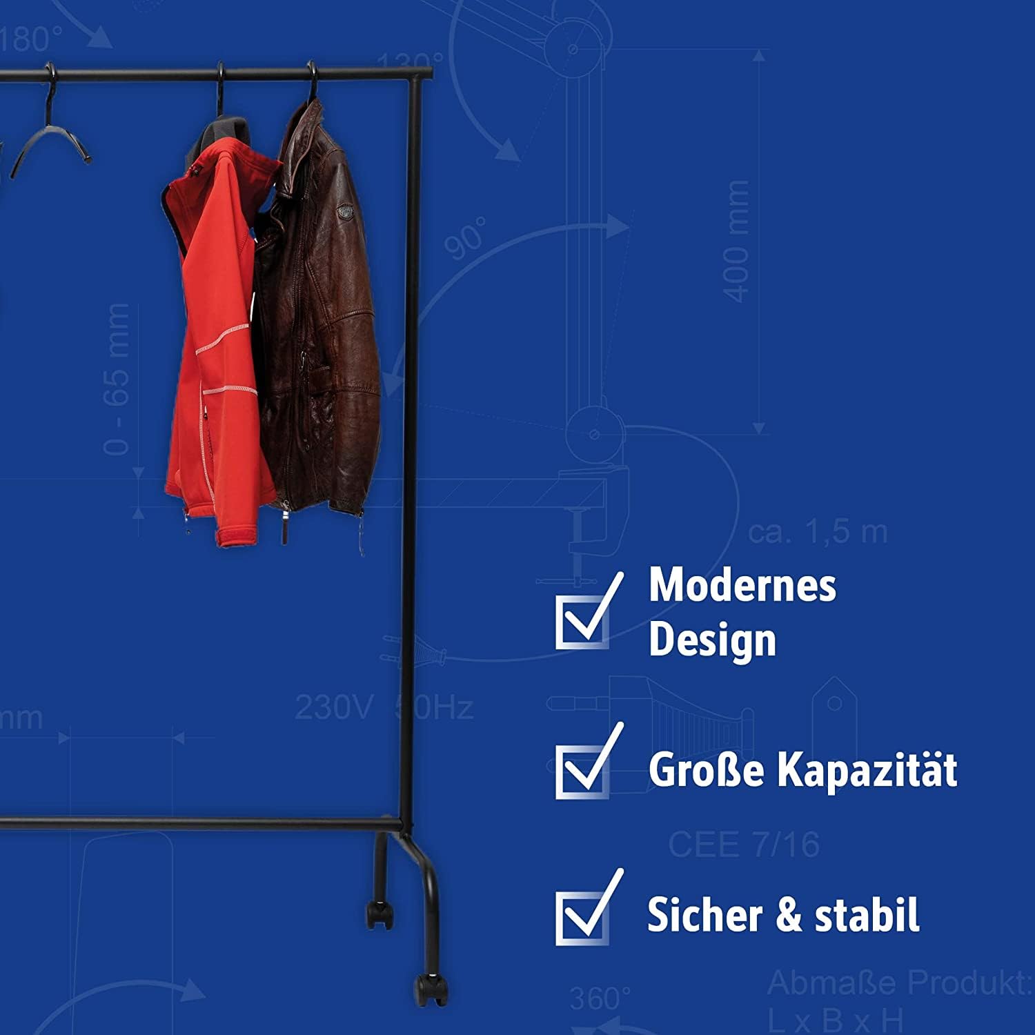 MAUL Garderobenständer MAULlimbo schwarz rollbar mit Auszieharmen