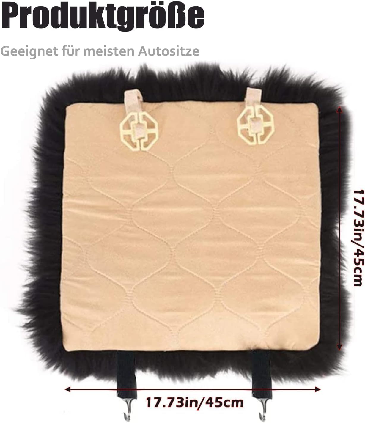 Big Ant Lamsvacht zitkussen auto, kunstbont, lange fleece warme zitkussen, universeel voor autostoel, bureaustoel en meeste stoelen - zwart