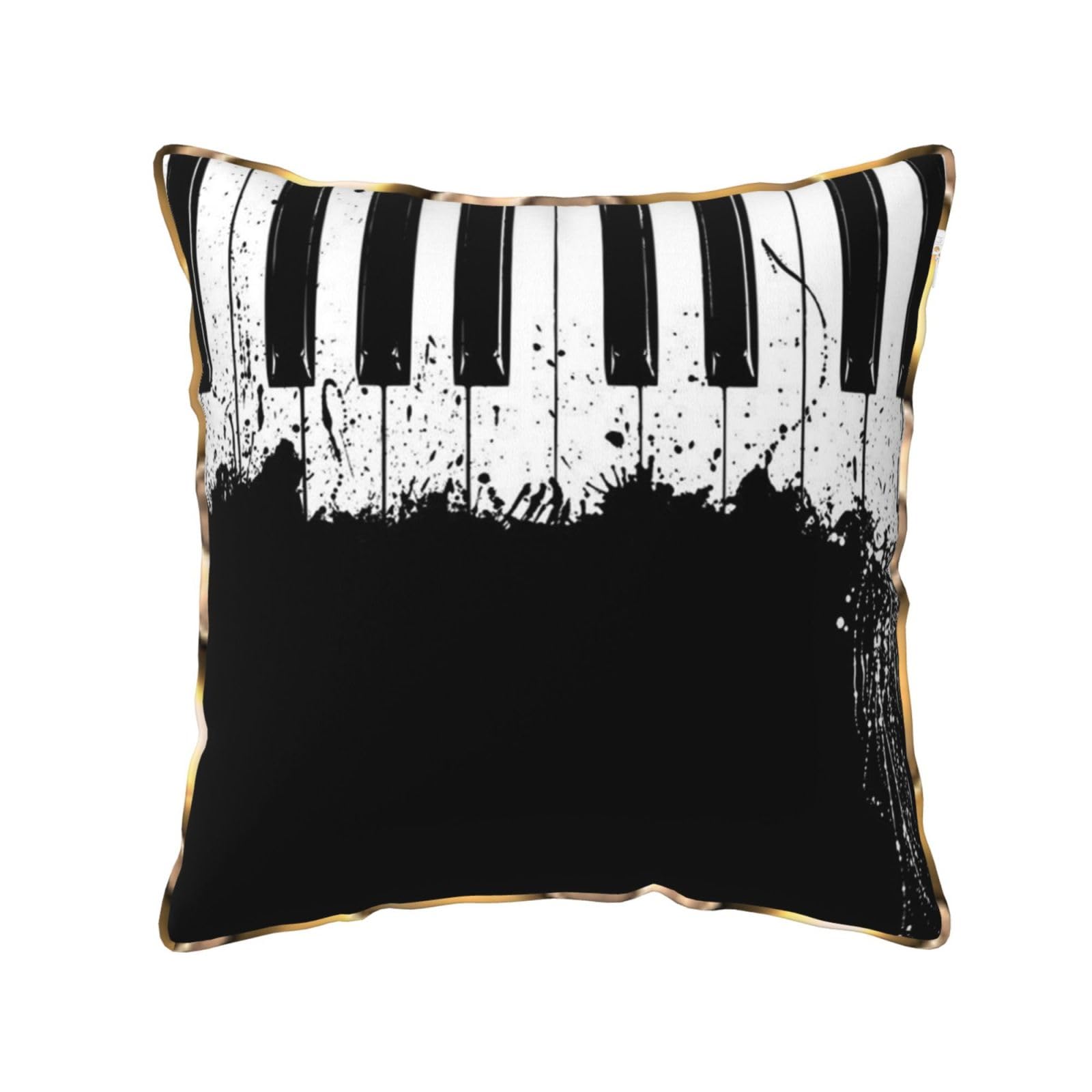 AUBKFELD Piano Printed Velvet Cushion Cover 45x45 CM with Gold Edging Strip, Square Pillowcase Soft Throw Pillow Covers Case Decorative for Living Room Sofa Couch Bed Bench