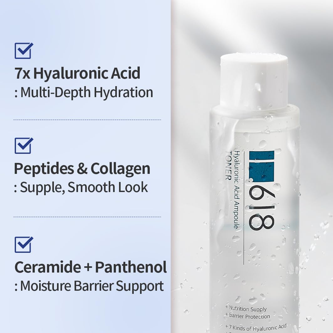 1.618 K-Beauty - Tónico de ácido hialurónico para la piel facial profunda, coreano, para piel seca y grasa, uso diario, 170 ml