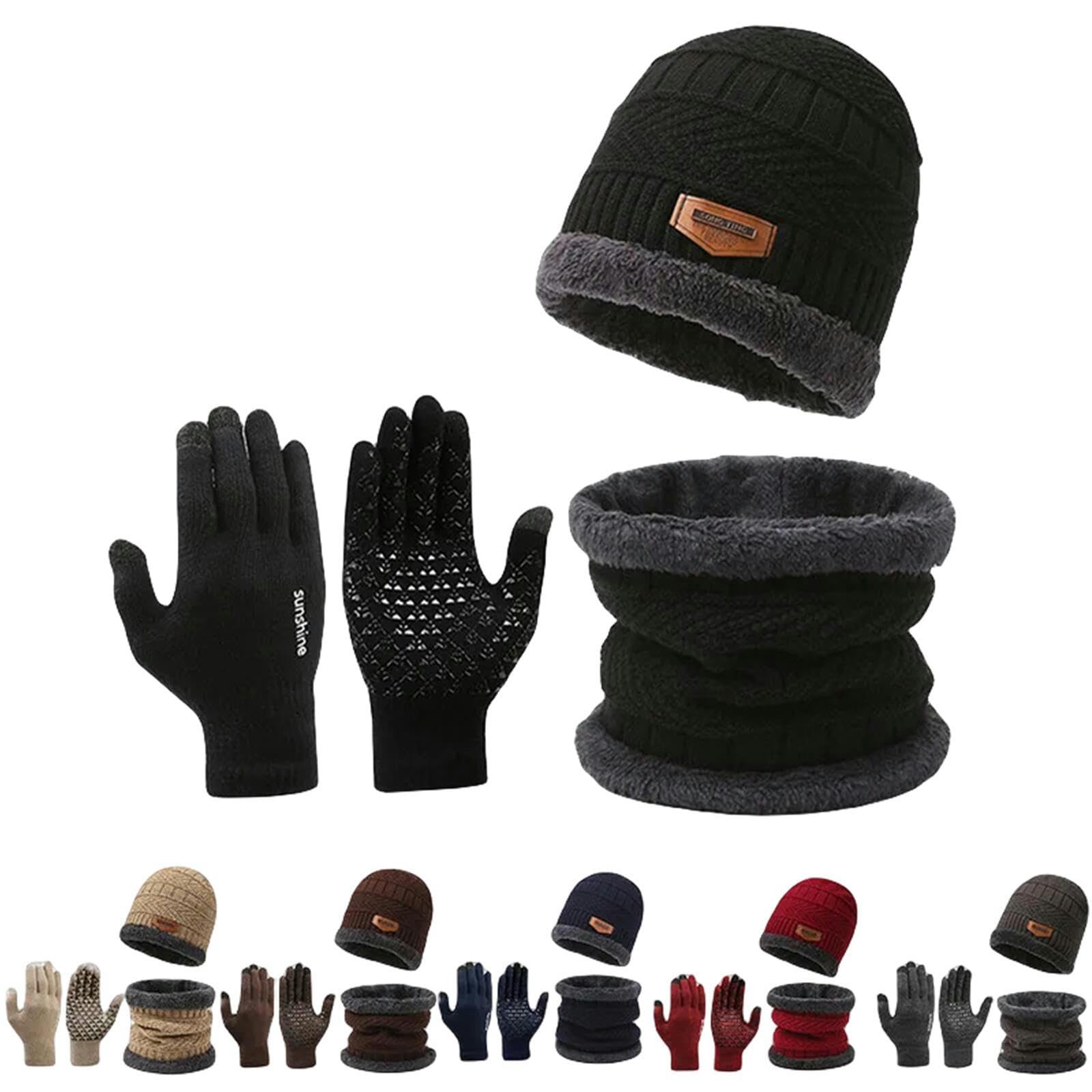 Schal Mütze Handschuh Set Winter Warm 3 Pcs Set Beanie Schal Touchscreenhandschuhe Herren Skigehut Fahren Im Freien Sportarten