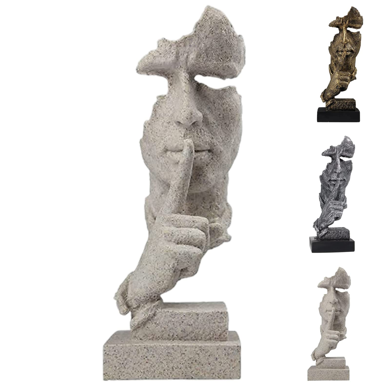 Silence is Golden Statue,Abstract Thinker Sculpture,Modern Handmade Resin Artwork Home Resin Sculptures for Home Office Bookshelf Desktop Decor Accent, Sandstone
