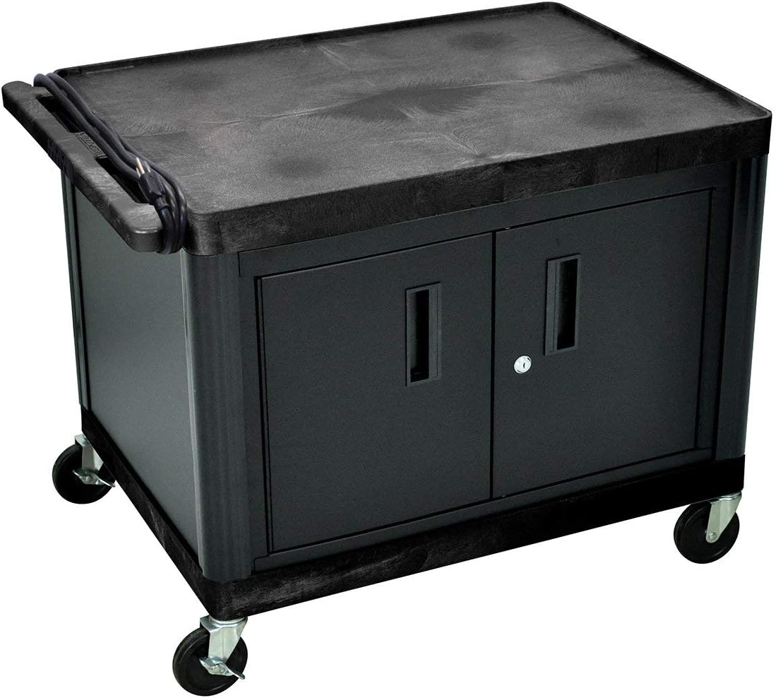 Luxor LP27CE-B 2ft H AV Cart - 2 Large Shelves, Cabinet, Electric