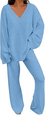 MEROKEETY Women's 2 Piece Outfits Sweater Set Long Sleeve Knit Pullover High Waist Pants Lounge