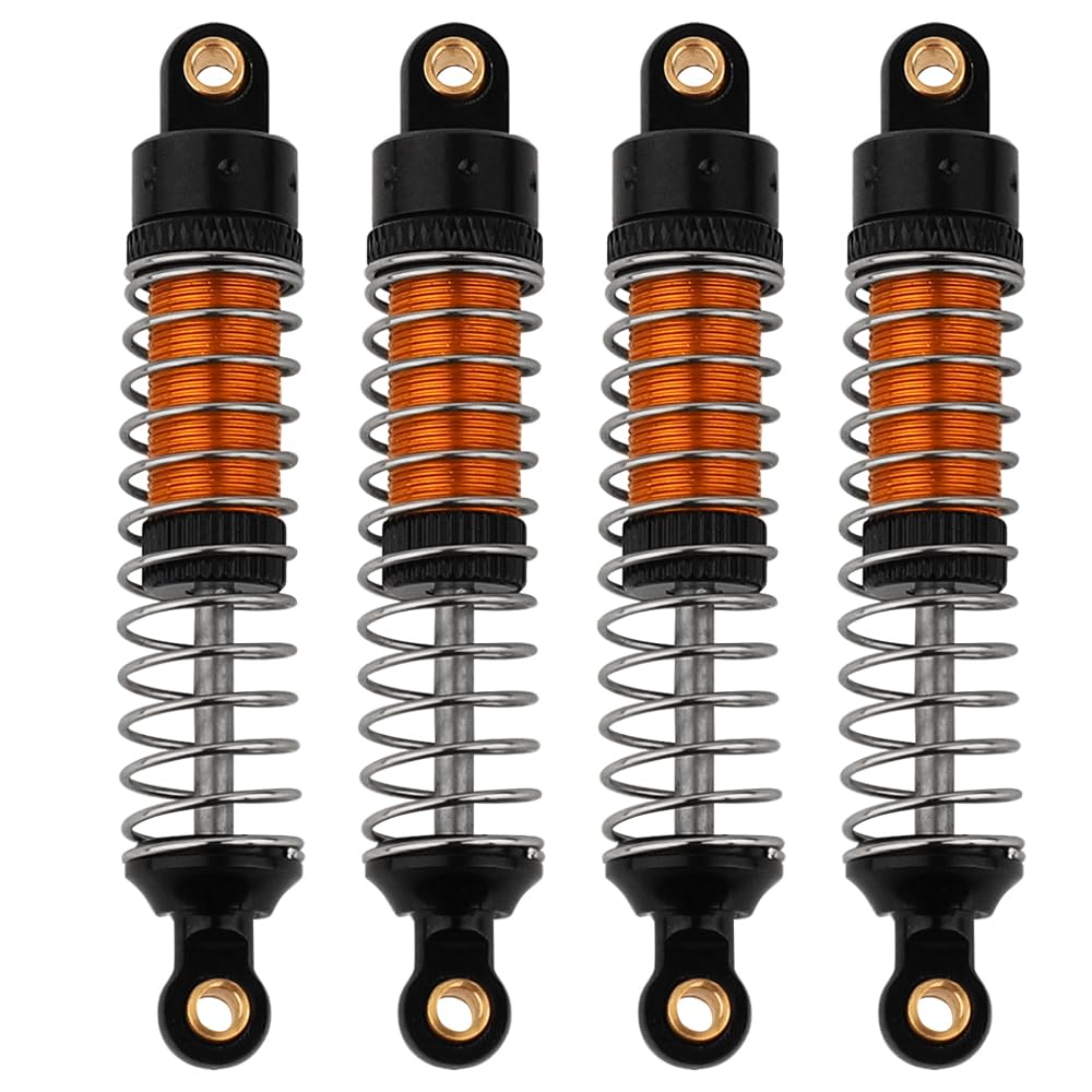 Pothyes 4PCS 53mm/59mm/66mm Aluminum Shocks Absorbers Oil Long Threaded Damper for 1/18 RC Crawler TRX4M TRX-4M Bronco Defender K10 Upgrade Parts (59mm Black-Gold)