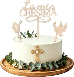 3pcs Topper Torta La Mia Cresima Legno, Cake Topper Comunione con Piccione Stele Croce, Addobbi Torta Cresima per Bambini Decorazione Torta Cupcake Battesimo Festa