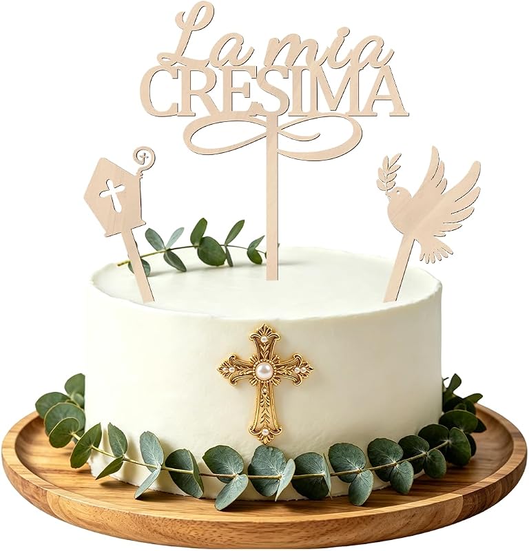 3pcs Topper Torta La Mia Cresima Legno, Cake Topper Comunione con Piccione Stele Croce, Addobbi Torta Cresima per Bambini Decorazione Torta Cupcake Battesimo Festa