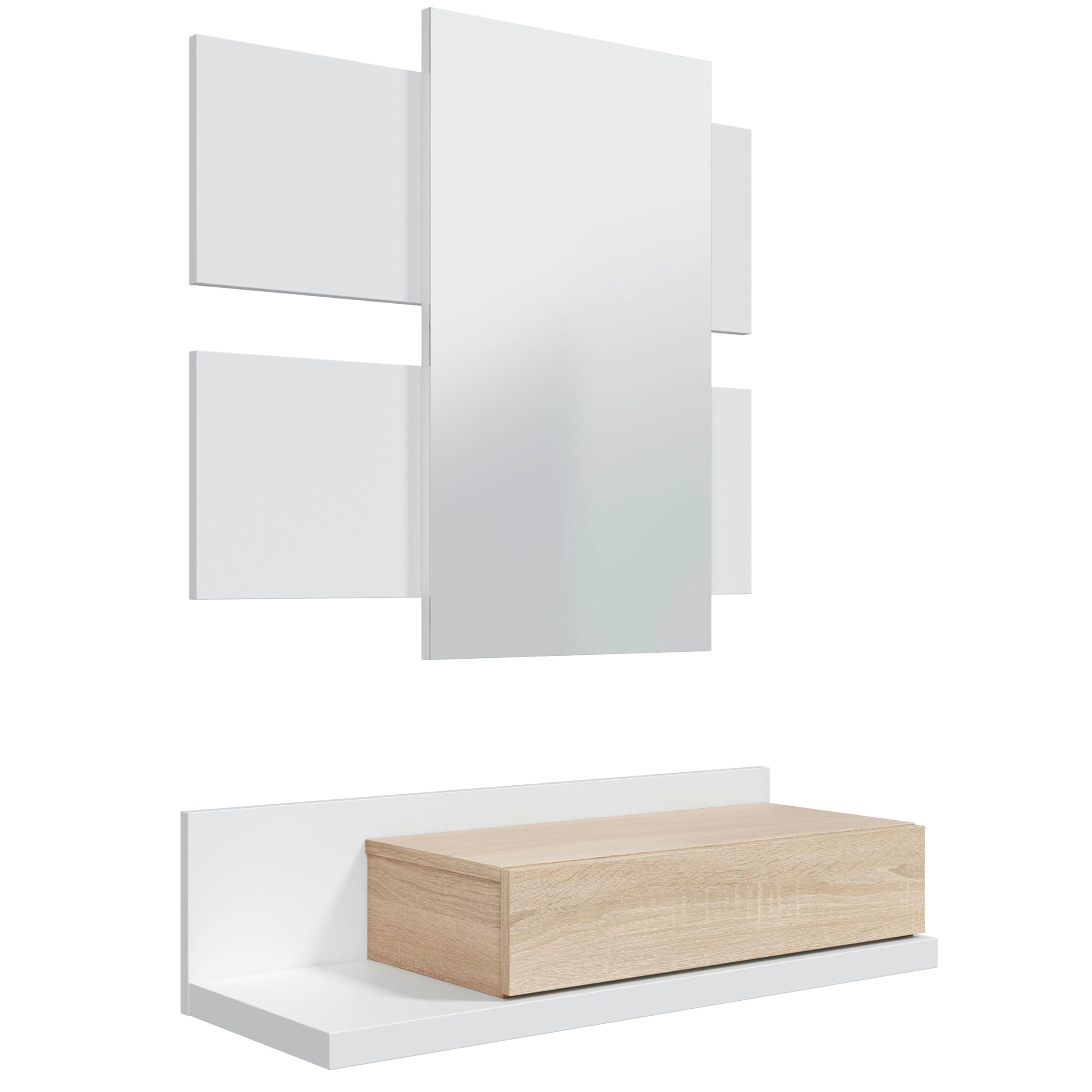 Miroytengo Mueble Recibidor Entrada Tekkan Estilo Nórdico Color Blanco Artik y Roble Canadian 75 cm