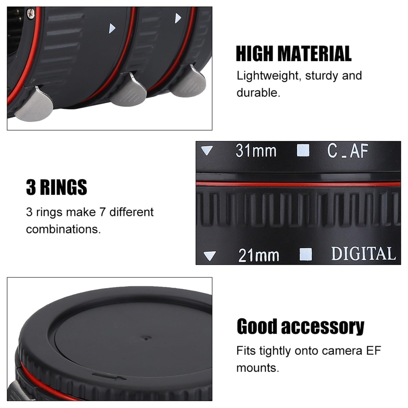 Agatige Tubo di Prolunga Macro Messa a Fuoco Automatica, Anelli Adattatori Obiettivo Tubo di Prolunga Macro Messa a Fuoco Automatica, Adatto per EF Mount, Accessori per Macchine fotografiche