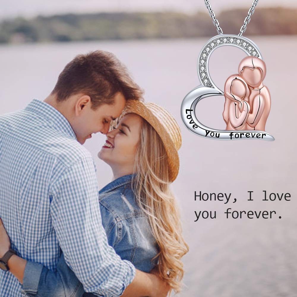 925 Sterling Silver Heart Casado Pareja Colgante Cadena Marido Abrazado Esposa Collar para Mujeres Aniversario Joyería Regalo De San Valentín