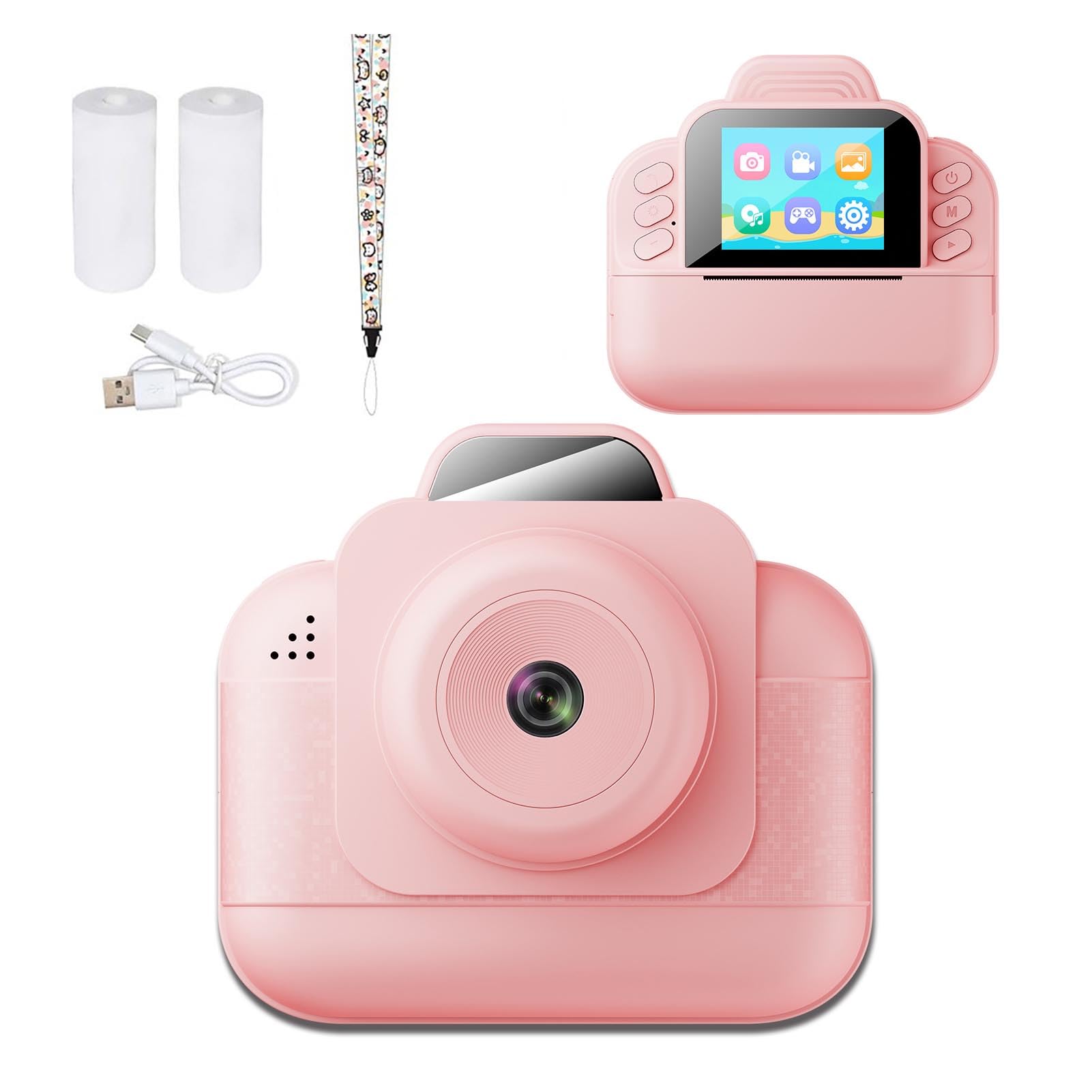 Sofortige Druck Kamera, 1080P HD-Sofort Bild Kamera mit 2,4 in Bildschirm & Thermo Druck, für Kinder Kreative Fotografie und Reisen (PINK)
