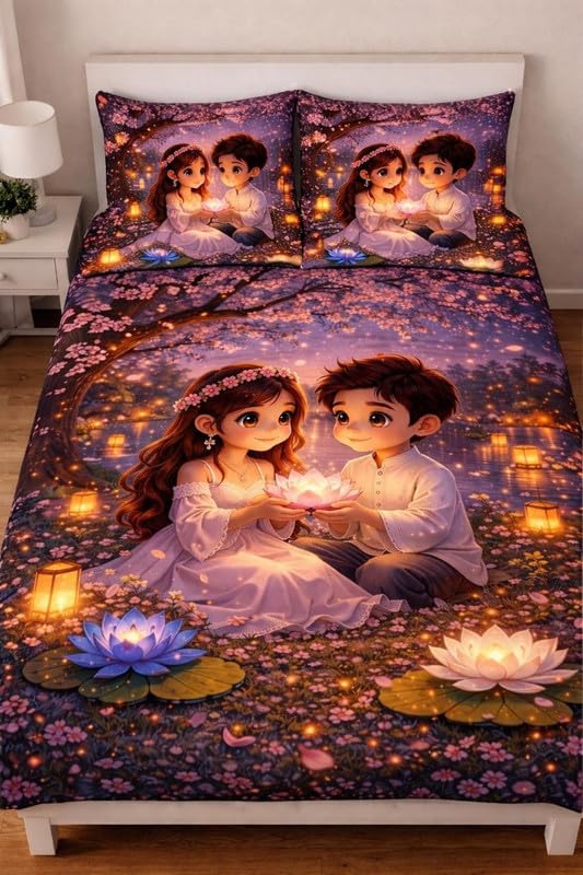 Image of Decor Well 7D Digital Printed King Size Bedsheet with 2 Pillow Covers|Soft Premium Polycotton Feel Microfiber Double Bed Bedsheet,Breathable,Wrinkle Free&Fade Resistant,90x100 Inch,Pink Tree Couple