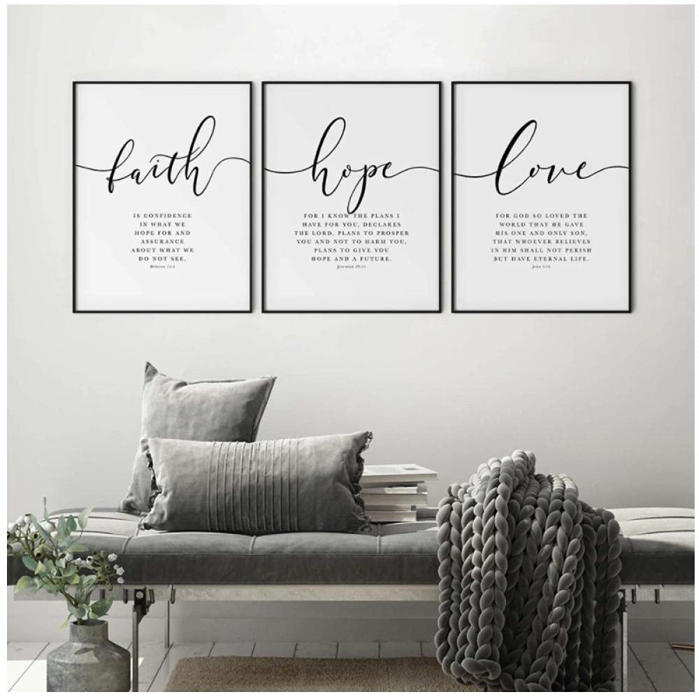 Cjyrjcc Bible Verse Poster And Prints Faith Hope Love Wall Art Print Christian Quotes Canvas Painting Living Room Posters On The Wall (50X70Cmx3Pcs) No Frame