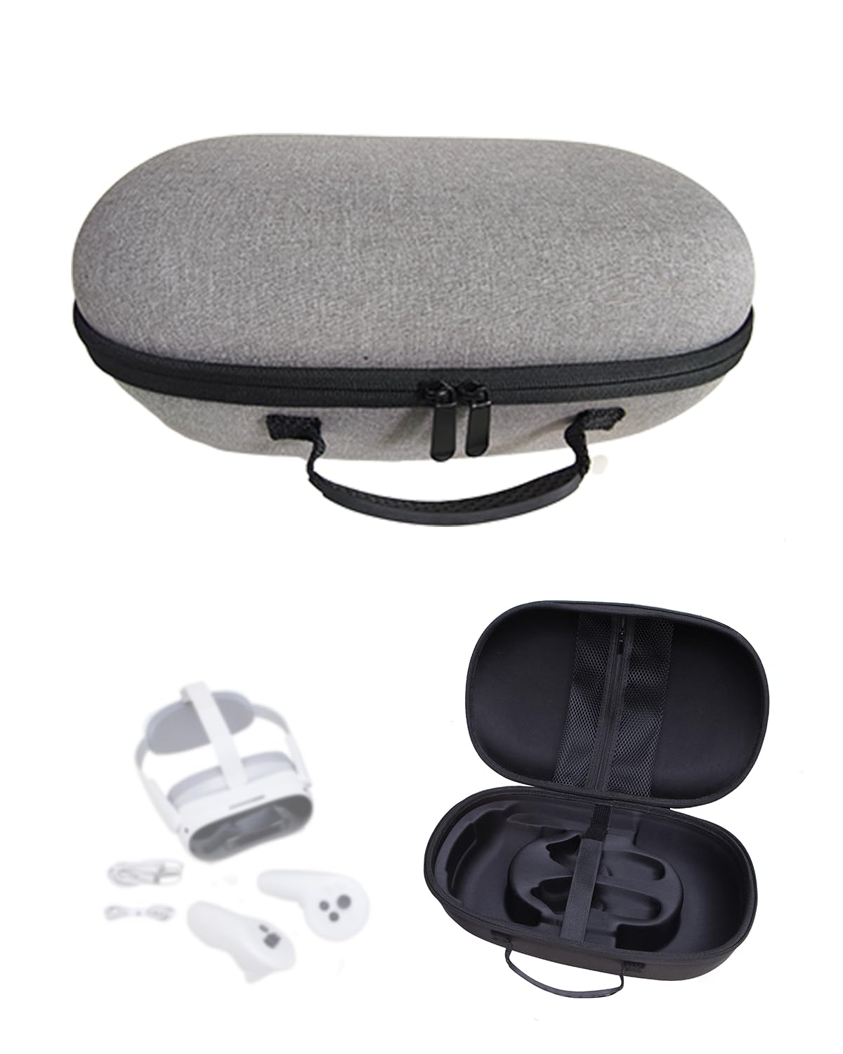 Hart Tragen Tasche für Pico 4 Ultra/Meta Quest 3/3S, Reisen Zubehör Tasche zur Aufbewahrung von VR Gaming Headset, Elite Strap, Touch Controllers, Grau