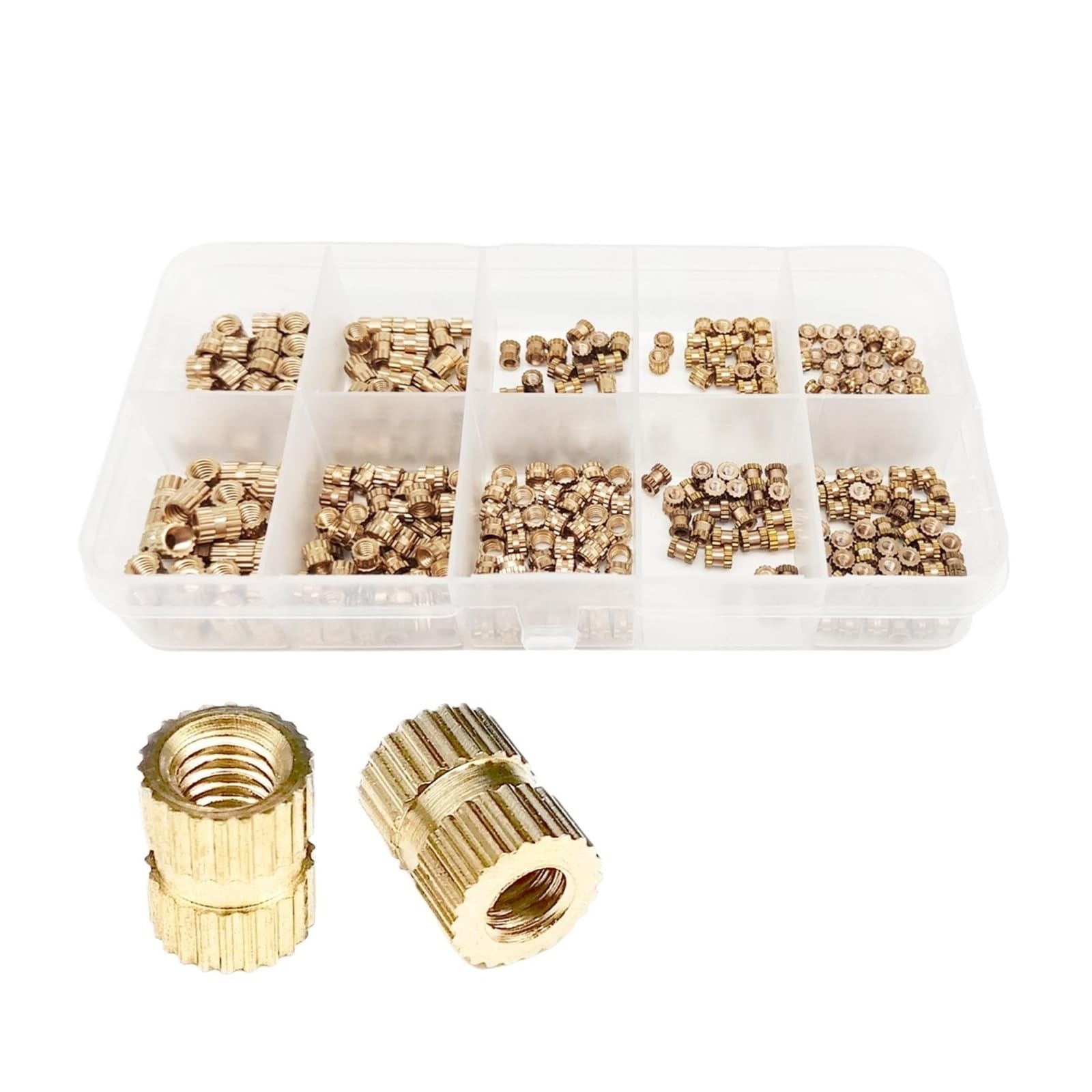 375/400 Stück Mix 10 Größen M2 M2,5 M3 M4 massives Messing Kupfer Spritzguss Rändeleinsatz Mutter eingebettet Nutsert Sortiment Kit Set(M2M2.5M3M4 375pcs)
