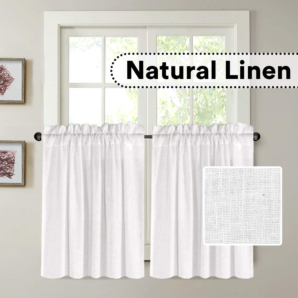 Buy H.VERSAILTEX Natural Linen Kitchen Curtains 24 Inch Length Textured