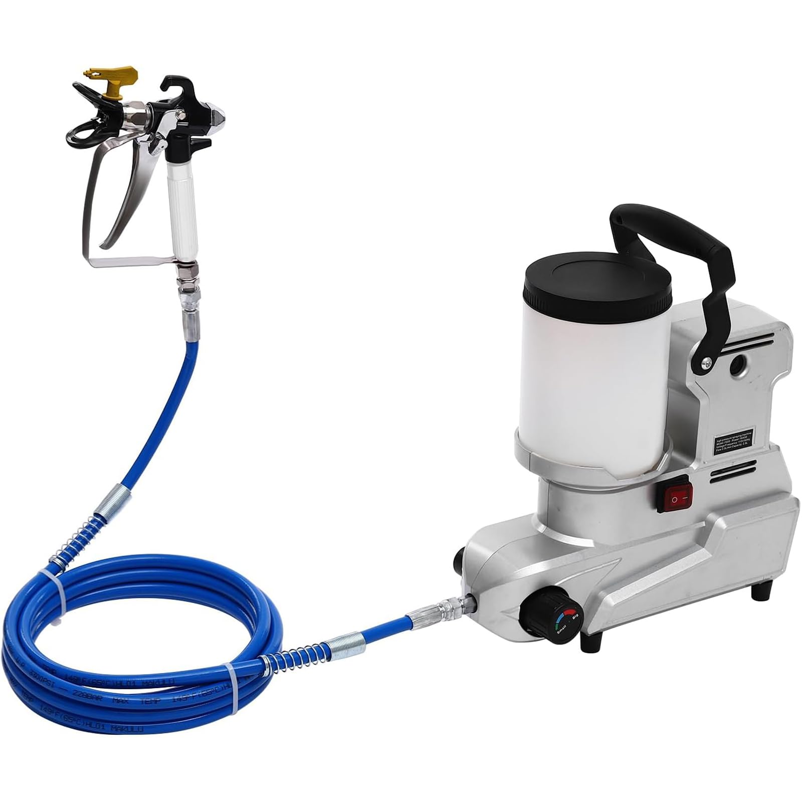 Pulverizador de pintura sin aire de alta presión de 1600 W, presión ajustable, manguera de 5 m, flujo de 2,5 l/min, ideal para pulverización en interiores y exteriores, equipos de prevención de