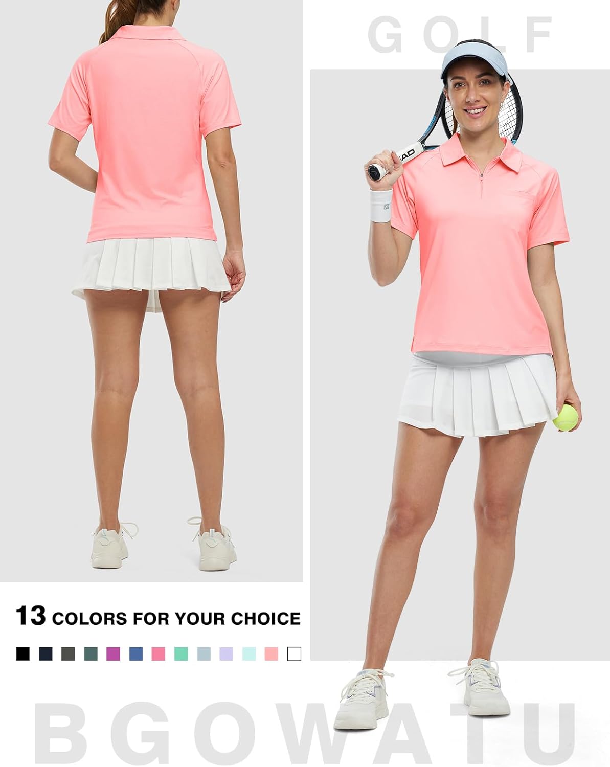 BGOWATU Women's Short Sleeve Golf Polo Shirts 1/4 Zip Tennis Tops Collared T-Shirts UV Protection Quick Dry - Image 7