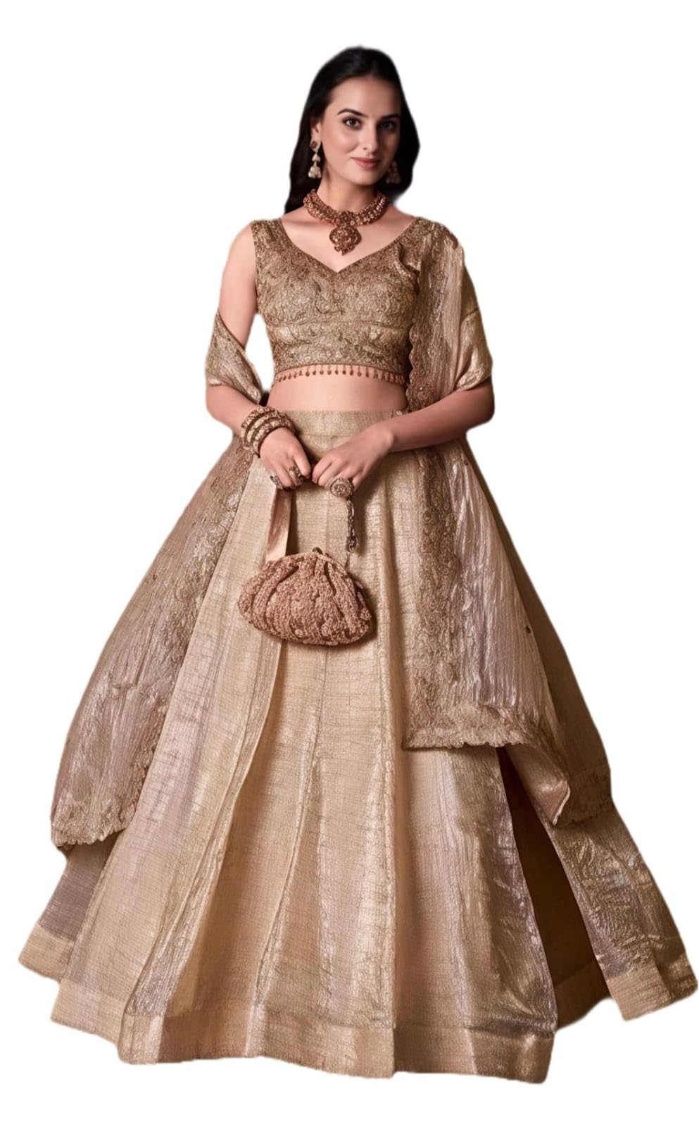 Cream Gold Crush Silk Zari Embroidry Work Lehenga Choli For Wome's