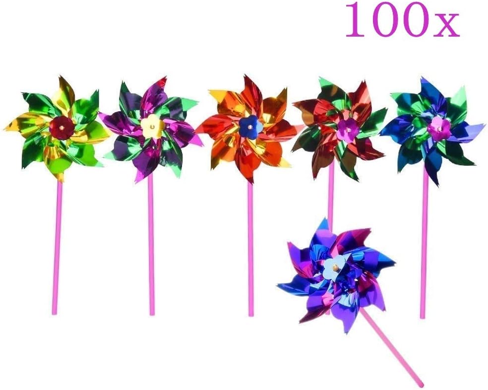 JZK 100x Waterproof foil windmills outdoor toys for children garden decoration ornament pinwheel spinners for kids birthday party favours giveaways thank you gift party bag filler