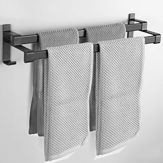 TTms Porte-Serviettes avec Double Serviettes et Crochets, Finition Mat en Alliage d'aluminium Massif, sur Une Serviette de Porte, sans perçage requis Noir 70cm