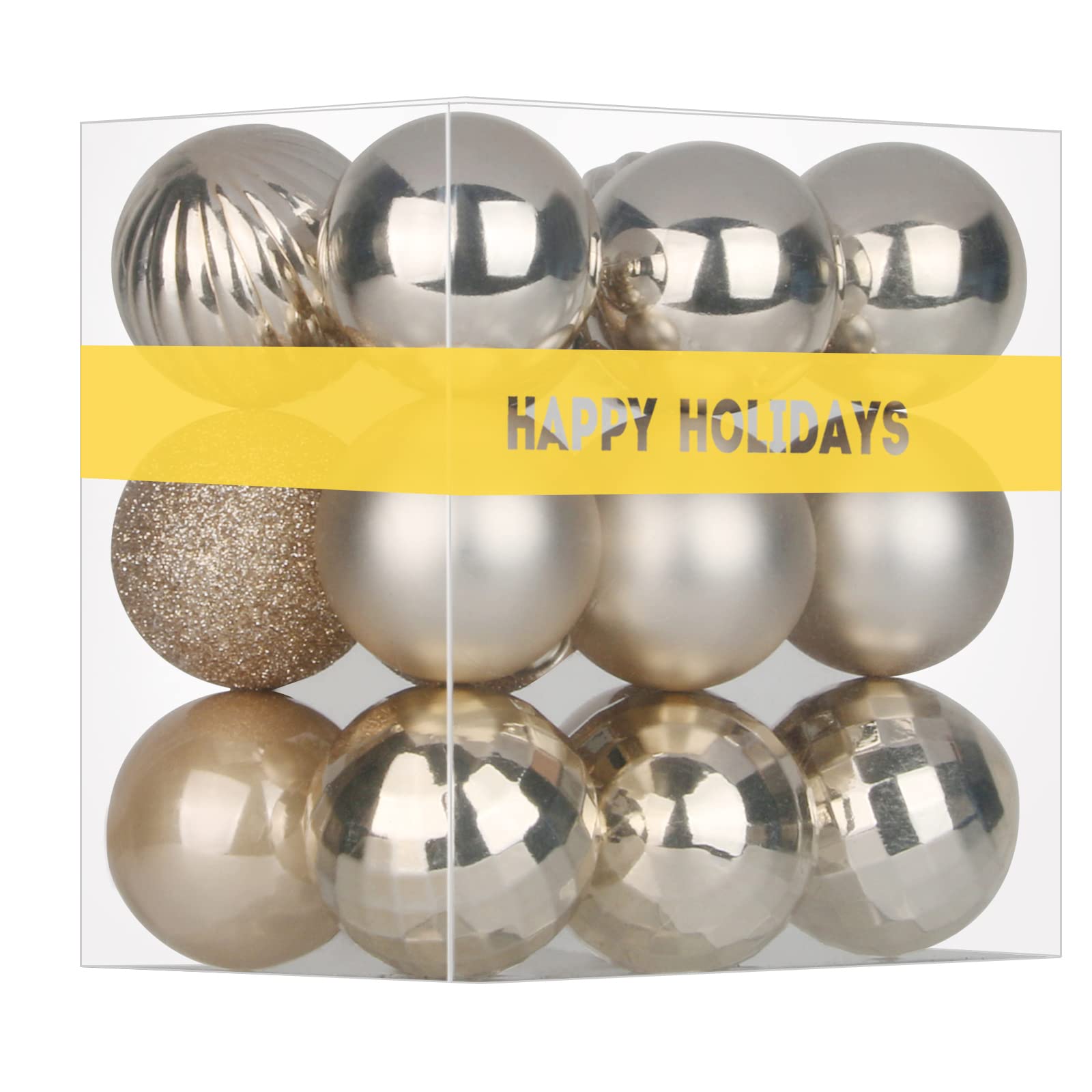 Boules de Noël incassables 18 pièces champagne doré diamètre 6,3 cm antichoc pour fêtes